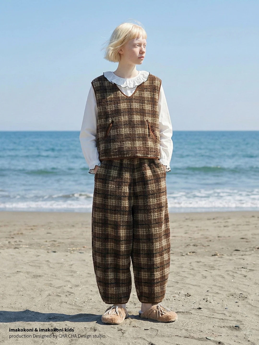 imakokoni Brown Vintage Plaid Elastic Waist Carrot Pants Women's Pants Warm Casual Female Clothing for Women