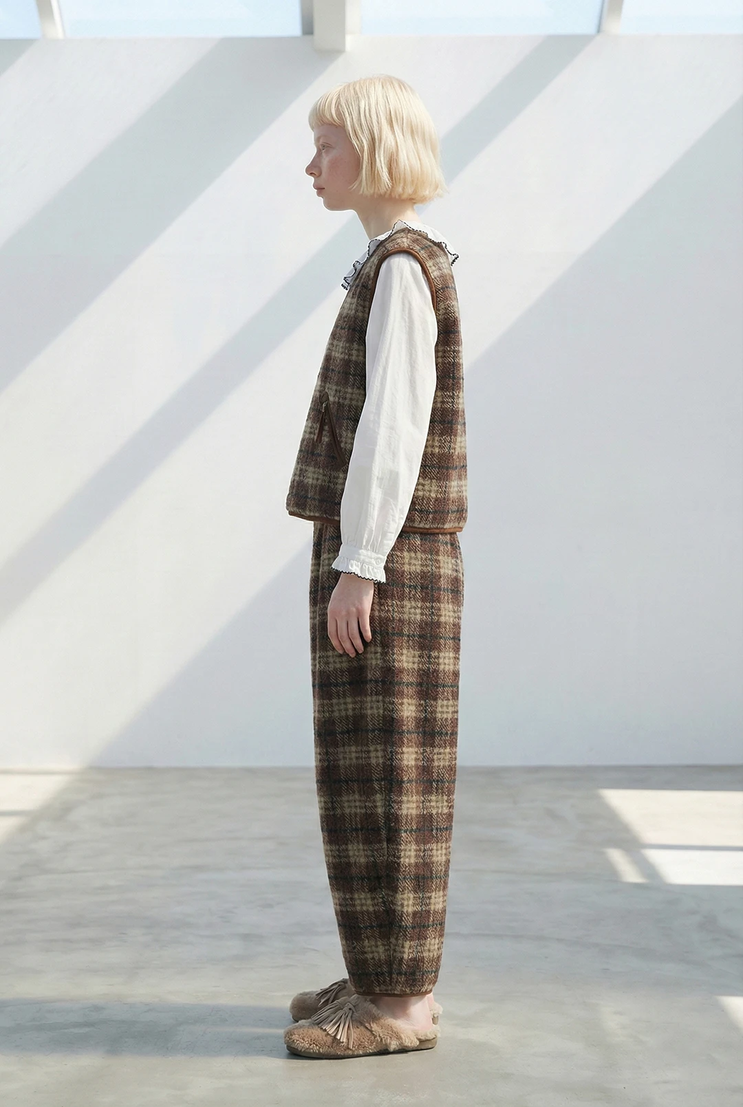 imakokoni Brown Vintage Plaid Elastic Waist Carrot Pants Women's Pants Warm Casual Female Clothing for Women
