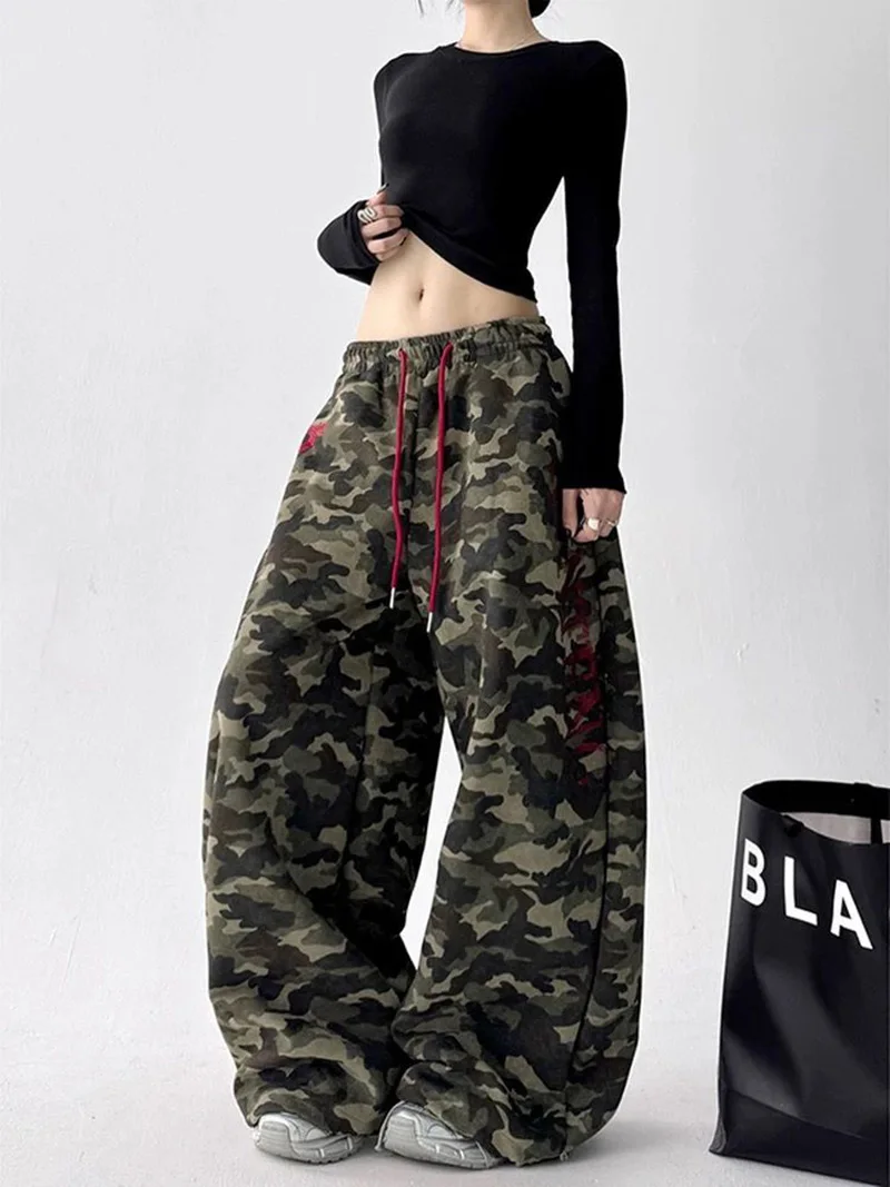 Streetwear Y2K Camouflage Pants Women Letter American Harajuku High Waist Wide Leg Trousers Spring Hip Hop Bf Vintage Loose Pant