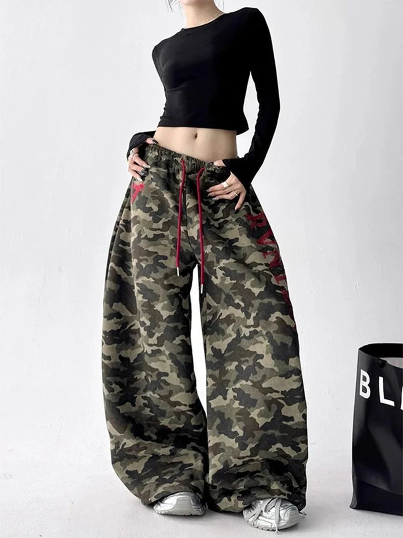 Streetwear Y2K Camouflage Pants Women Letter American Harajuku High Waist Wide Leg Trousers Spring Hip Hop Bf Vintage Loose Pant
