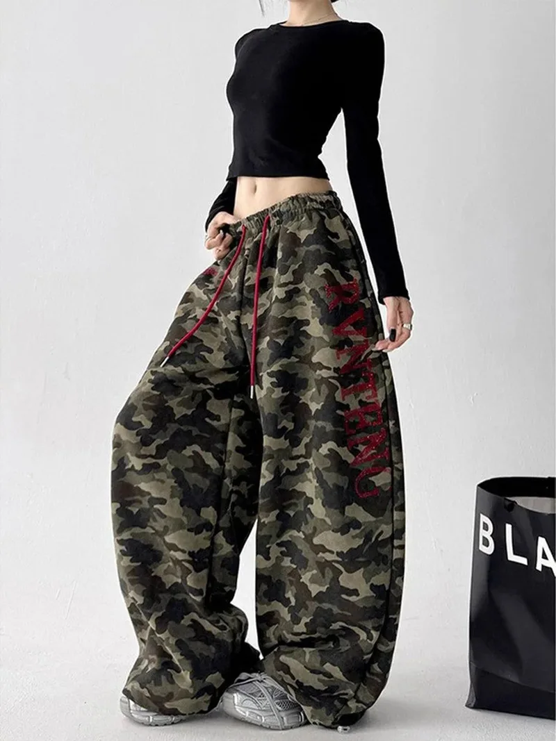 Streetwear Y2K Camouflage Pants Women Letter American Harajuku High Waist Wide Leg Trousers Spring Hip Hop Bf Vintage Loose Pant