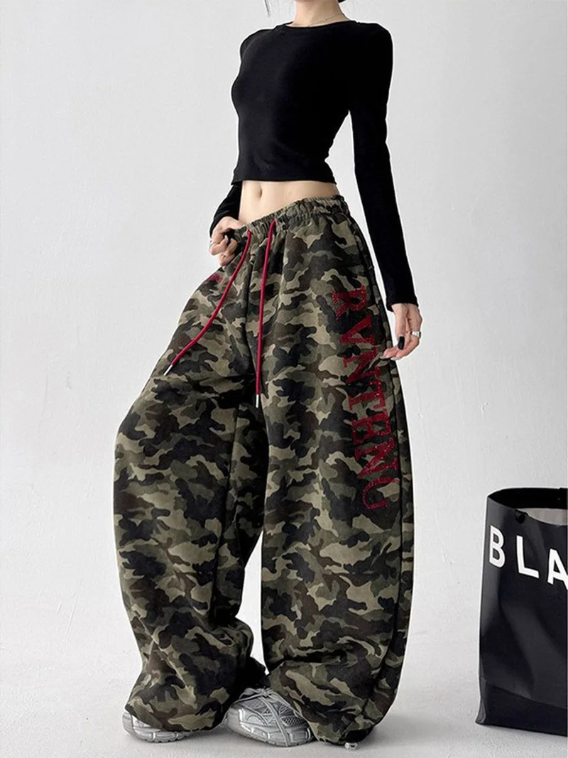 Streetwear Y2K Camouflage Pants Women Letter American Harajuku High Waist Wide Leg Trousers Spring Hip Hop Bf Vintage Loose Pant