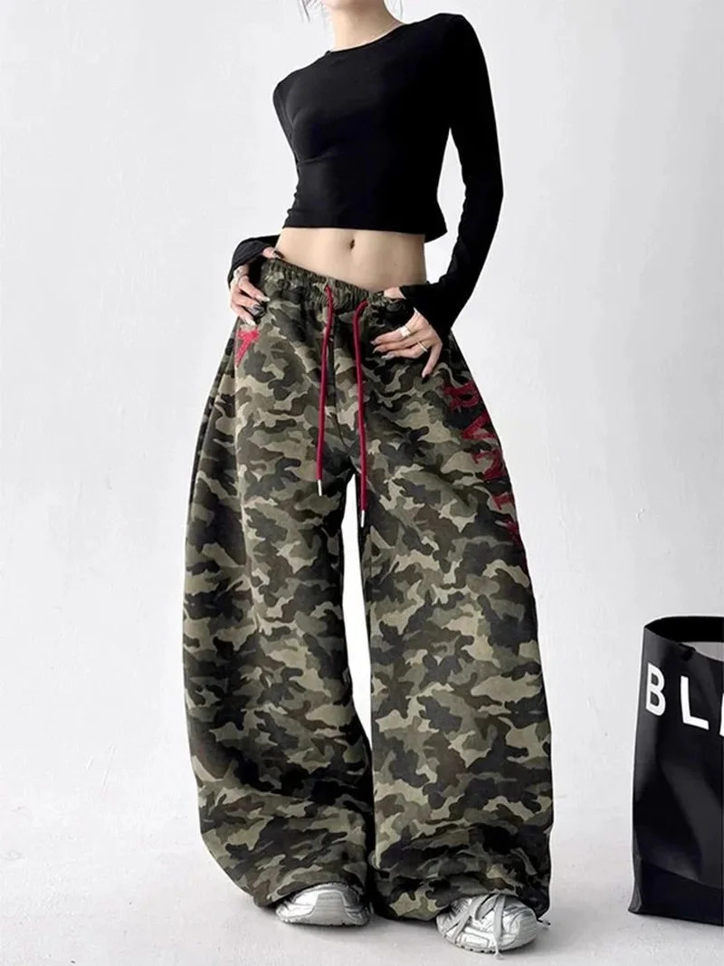 Streetwear Y2K Camouflage Pants Women Letter American Harajuku High Waist Wide Leg Trousers Spring Hip Hop Bf Vintage Loose Pant