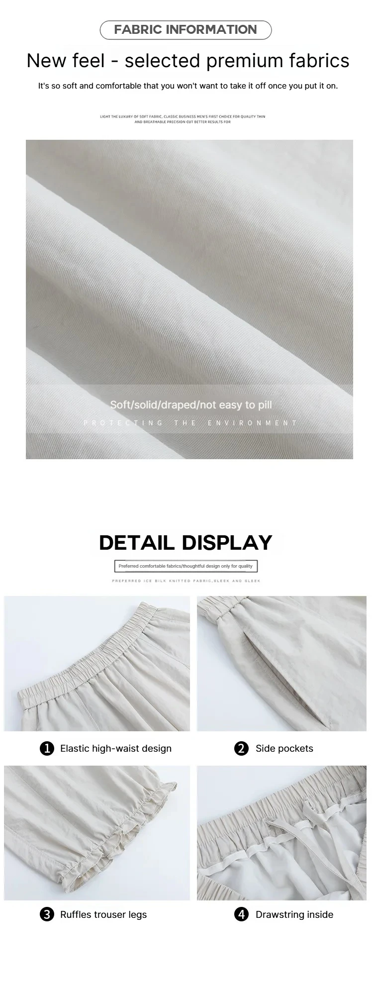 Korean Fashion Ruffles Lantern Pants Woman Summer Loose Ankle Length Wide-leg Trousers Women Solid Elastic Waist Casual Pants