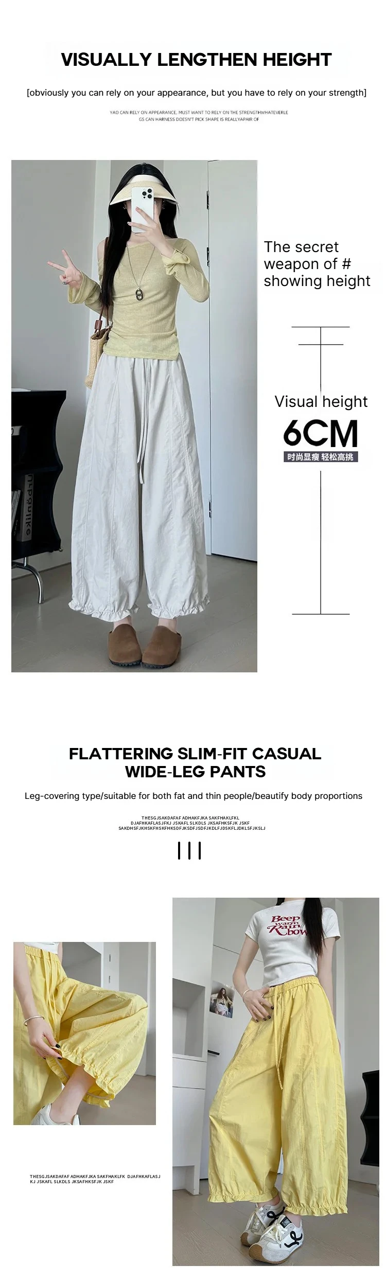 Korean Fashion Ruffles Lantern Pants Woman Summer Loose Ankle Length Wide-leg Trousers Women Solid Elastic Waist Casual Pants