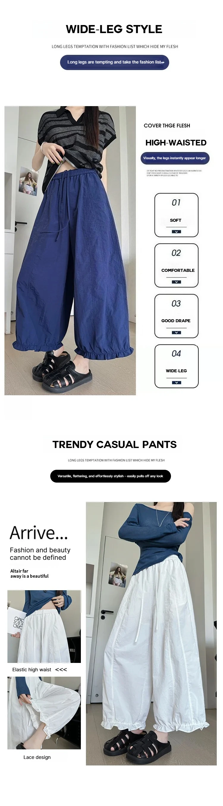 Korean Fashion Ruffles Lantern Pants Woman Summer Loose Ankle Length Wide-leg Trousers Women Solid Elastic Waist Casual Pants