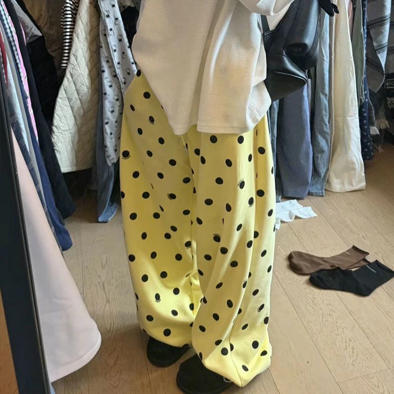 MEXZT Polka Dots Fleece Sweatpants Women Streetwear Baggy Joggers Y2K Harajuku Print Wide Leg Pants Winter Casual Trousers New