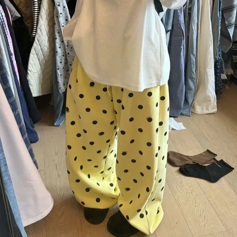 MEXZT Polka Dots Fleece Sweatpants Women Streetwear Baggy Joggers Y2K Harajuku Print Wide Leg Pants Winter Casual Trousers New