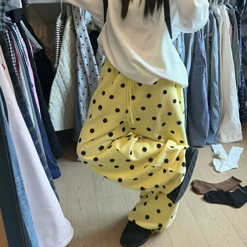 MEXZT Polka Dots Fleece Sweatpants Women Streetwear Baggy Joggers Y2K Harajuku Print Wide Leg Pants Winter Casual Trousers New