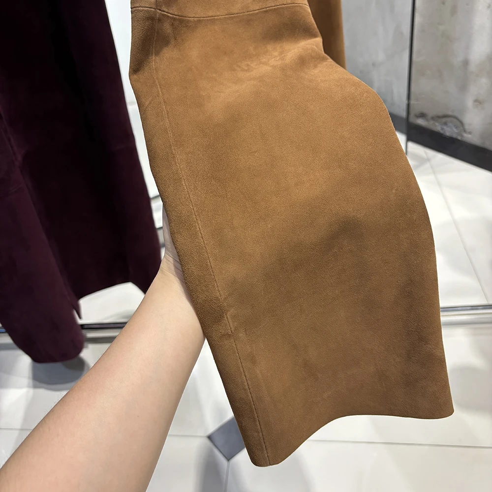 YOLOAgain 2025 Autumn Suede Pants Women Real Leather Straight Trousers Female