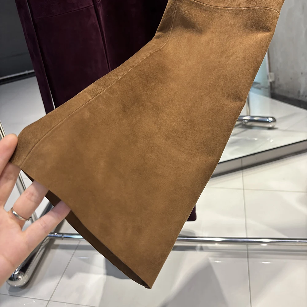 YOLOAgain 2025 Autumn Suede Pants Women Real Leather Straight Trousers Female