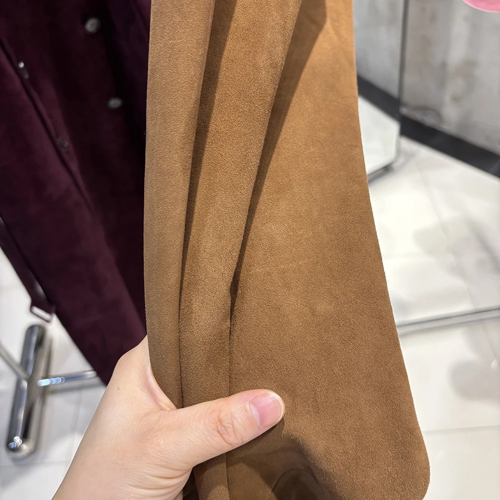 YOLOAgain 2025 Autumn Suede Pants Women Real Leather Straight Trousers Female