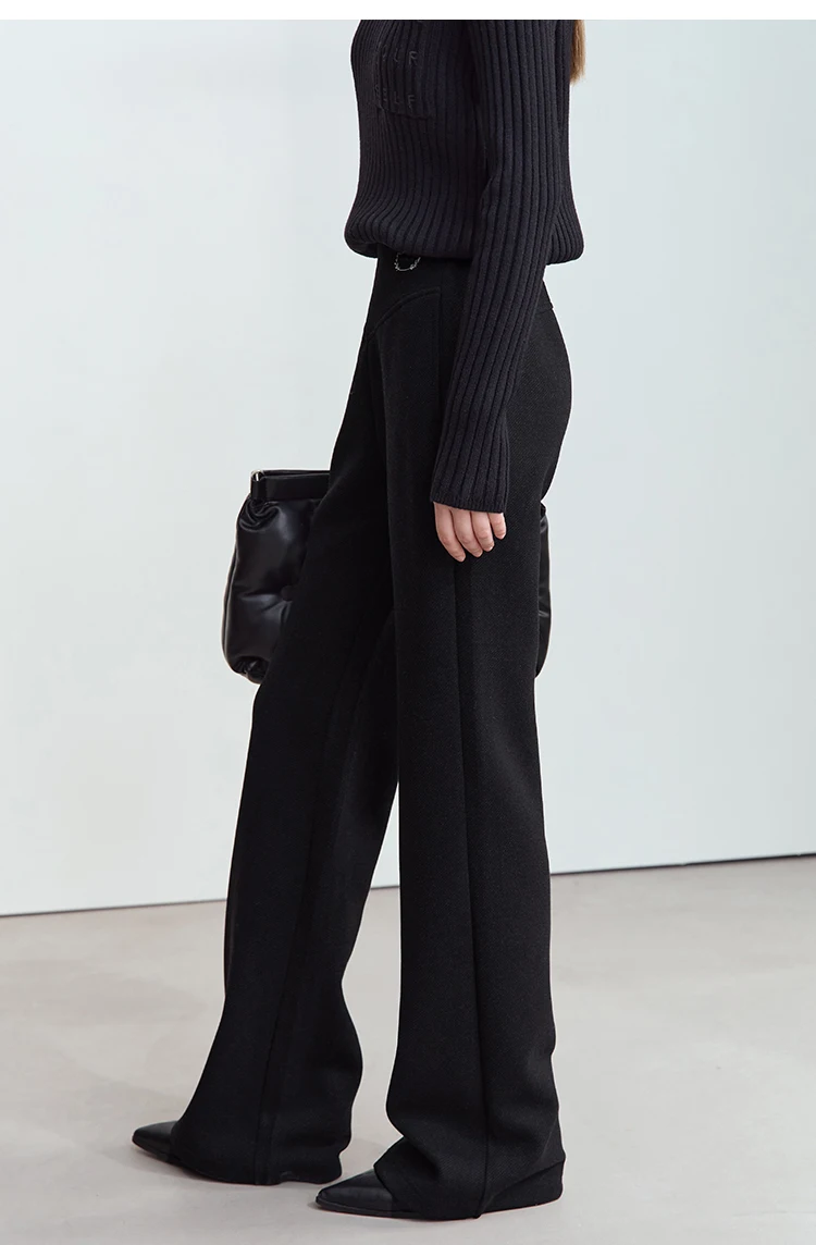 AMII Minimalist 2024 Winter Women's Garland Letter Embroidered Polished High-waisted Micro-flared Pants Casual Trousers 12424076