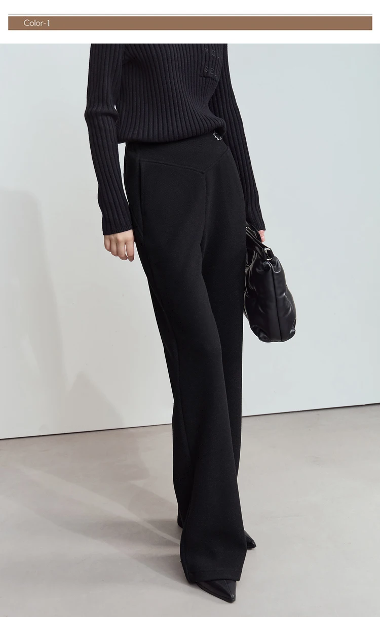 AMII Minimalist 2024 Winter Women's Garland Letter Embroidered Polished High-waisted Micro-flared Pants Casual Trousers 12424076