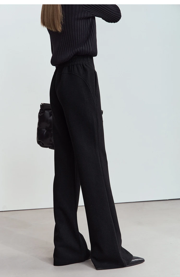 AMII Minimalist 2024 Winter Women's Garland Letter Embroidered Polished High-waisted Micro-flared Pants Casual Trousers 12424076