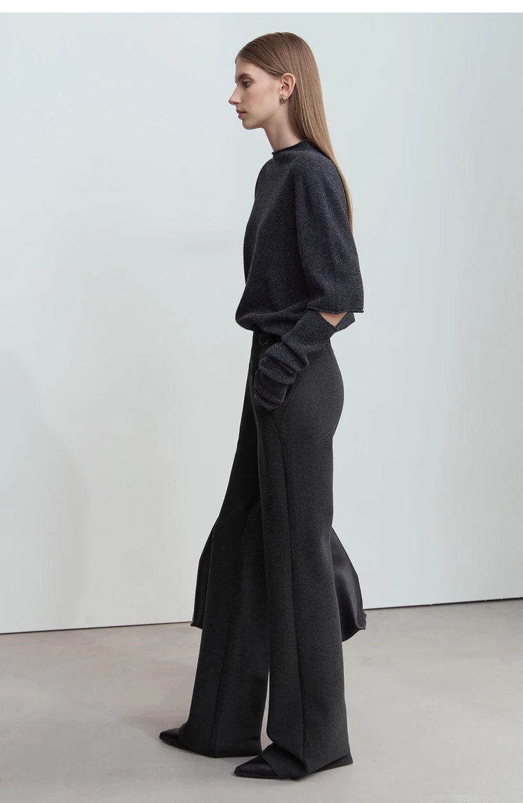 AMII Minimalist 2024 Winter Women's Garland Letter Embroidered Polished High-waisted Micro-flared Pants Casual Trousers 12424076