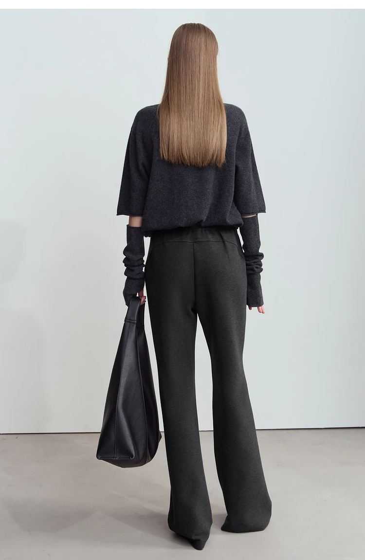 AMII Minimalist 2024 Winter Women's Garland Letter Embroidered Polished High-waisted Micro-flared Pants Casual Trousers 12424076