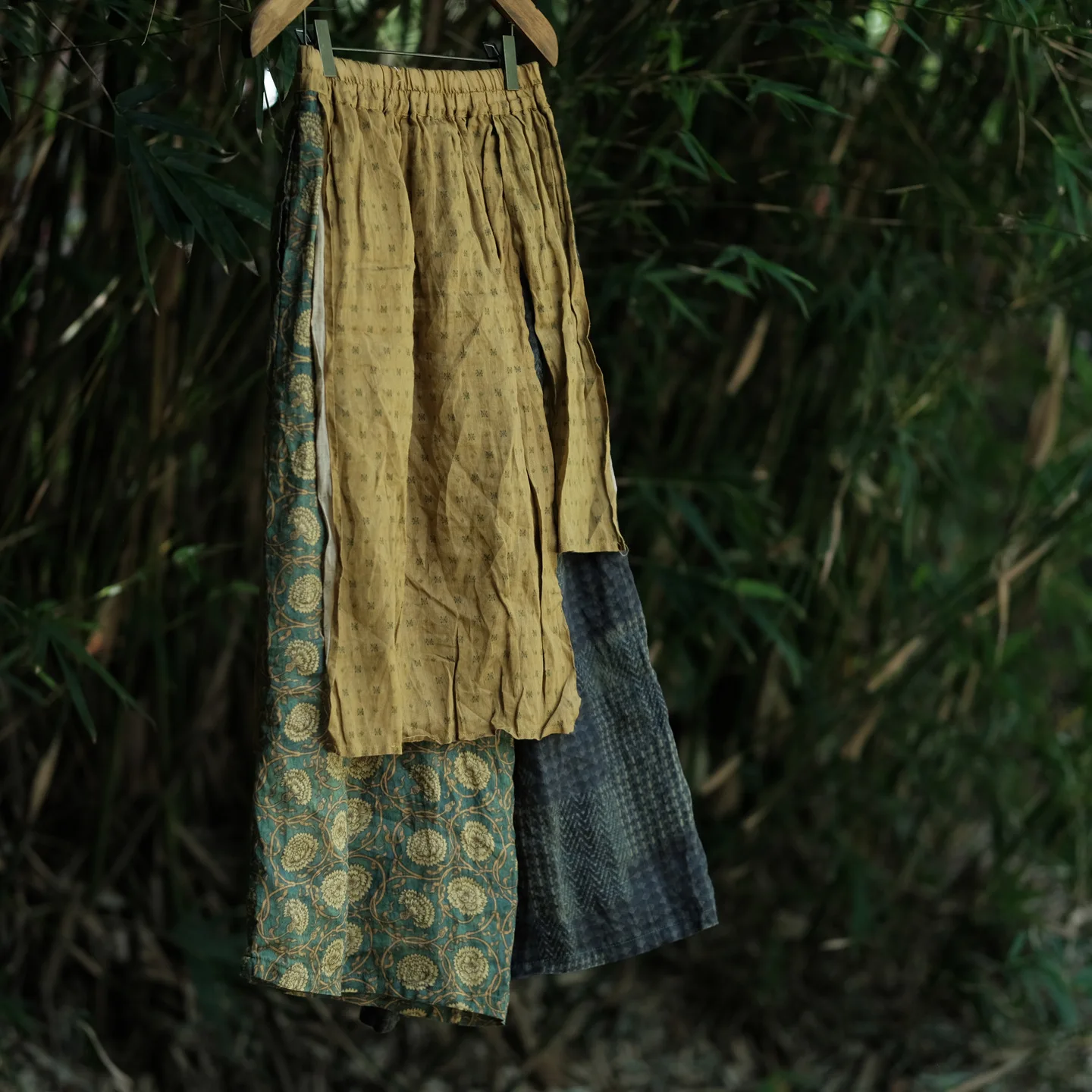 100% Ramie Women Ankle-length Casual Pants New 2026 Summer Vintage Style Patchwork Print Loose Female Wide Leg Pants M2825