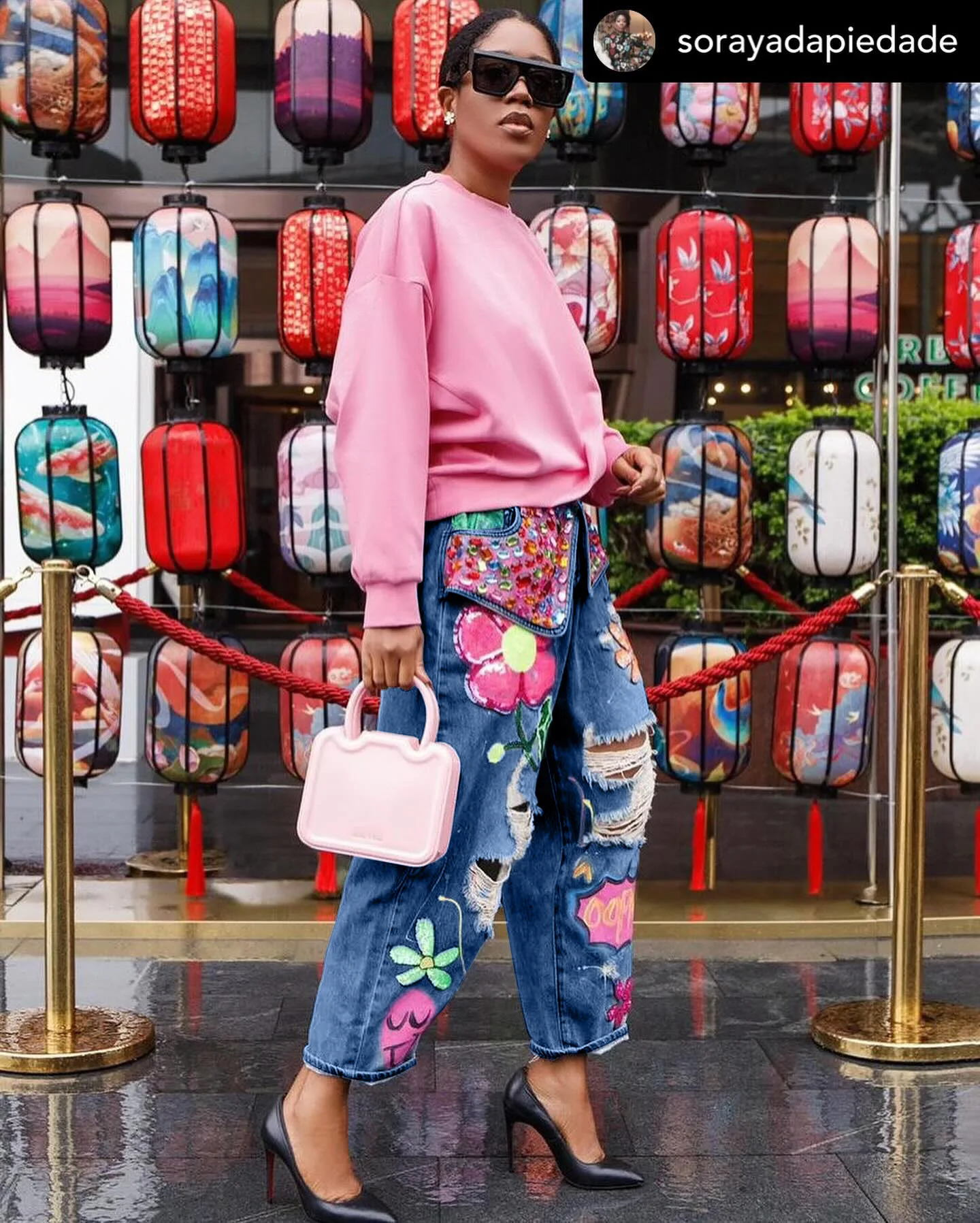 Women Denim Pant Jeans Print Floral Long Pants Hot Drilling High Waist Straight Trousers Y2k Streetwear Elegant Hole Work 2026