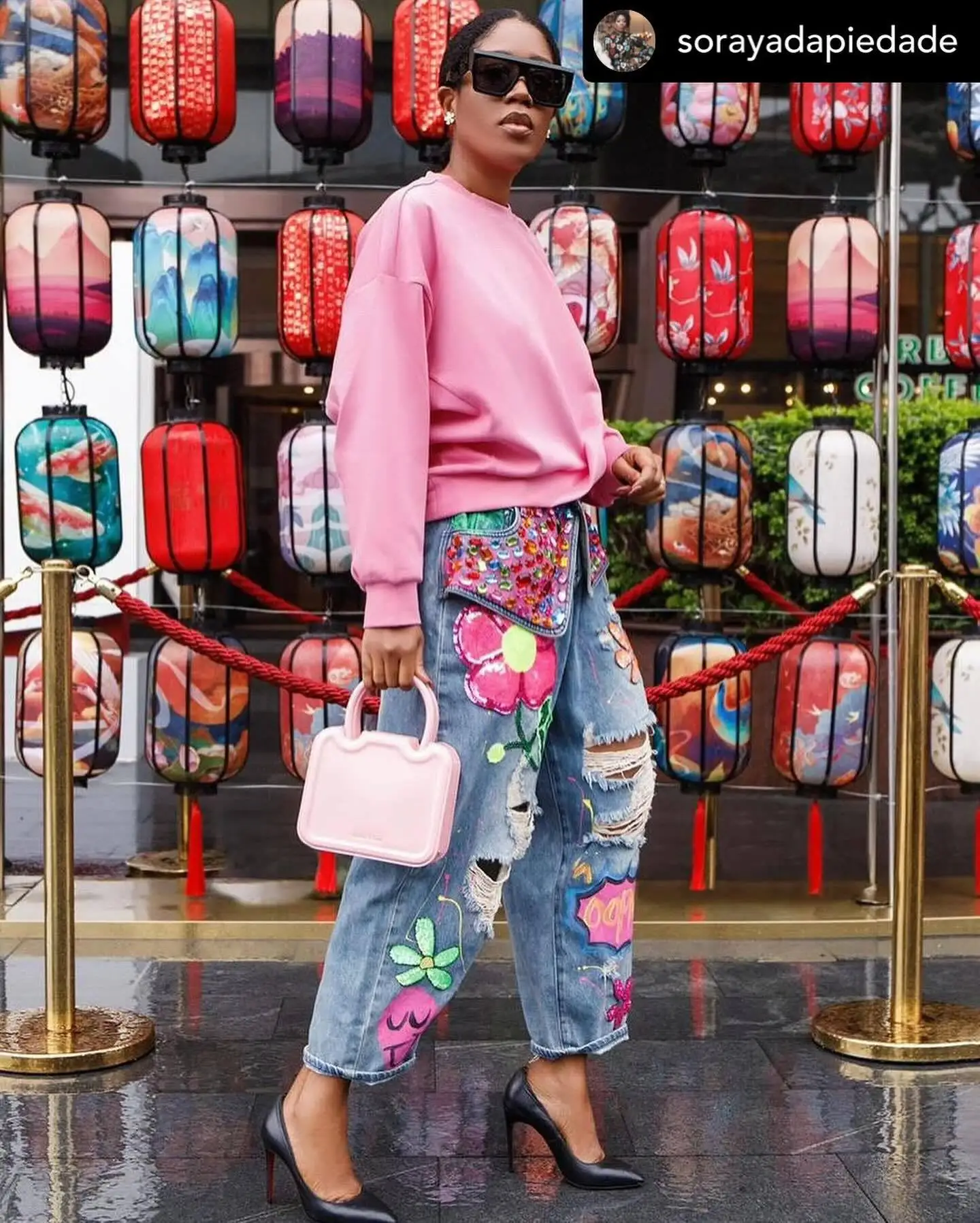 Women Denim Pant Jeans Print Floral Long Pants Hot Drilling High Waist Straight Trousers Y2k Streetwear Elegant Hole Work 2026