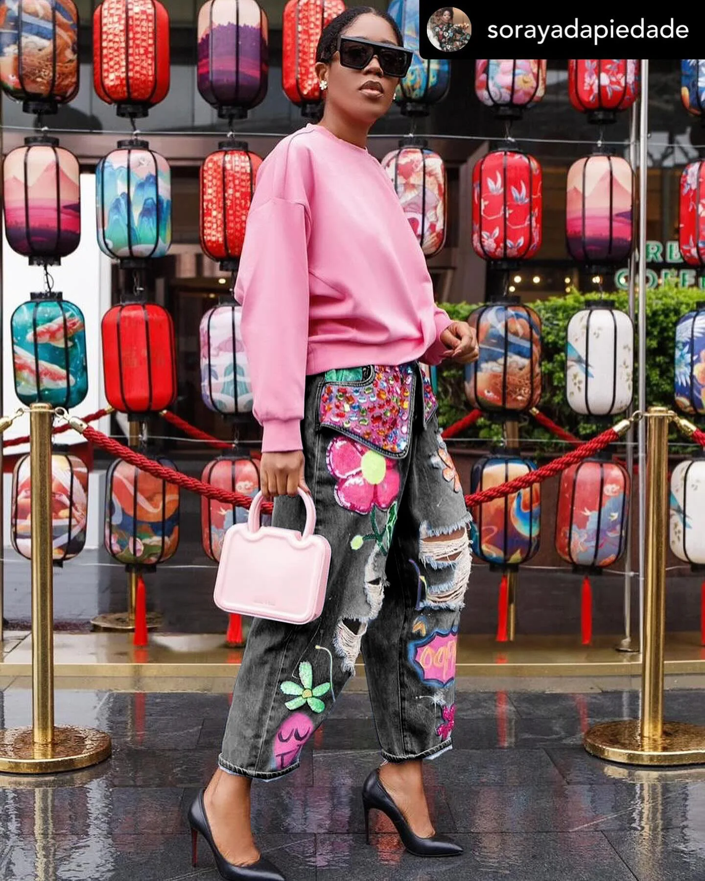 Women Denim Pant Jeans Print Floral Long Pants Hot Drilling High Waist Straight Trousers Y2k Streetwear Elegant Hole Work 2026