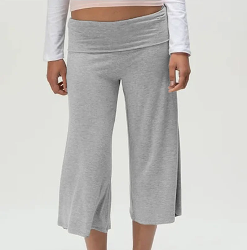 Women Fold Over Waist Gaucho Pants Low Rise Cropped Wide Leg Capri Pants Summer Foldover Culottes Yoga Pants Pajama Bottoms