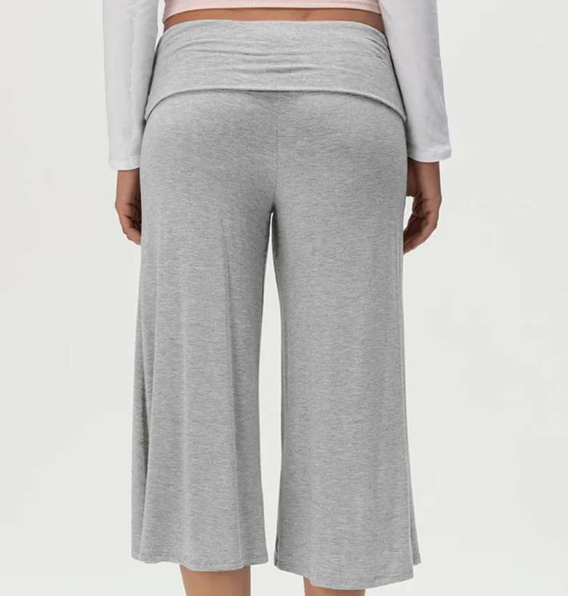 Women Fold Over Waist Gaucho Pants Low Rise Cropped Wide Leg Capri Pants Summer Foldover Culottes Yoga Pants Pajama Bottoms