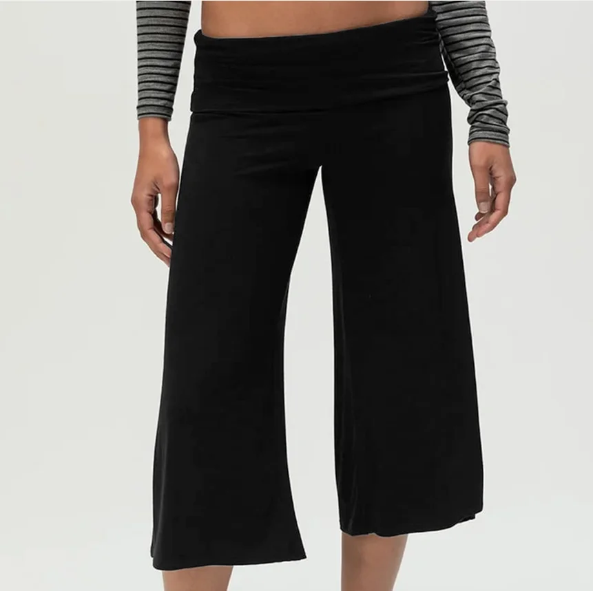 Women Fold Over Waist Gaucho Pants Low Rise Cropped Wide Leg Capri Pants Summer Foldover Culottes Yoga Pants Pajama Bottoms