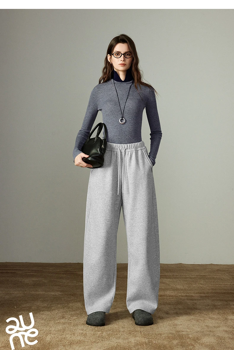 TOYOUTH Women Casual Pants 2025 Winter New Lazy Style Sports Draping Loose Elastic Waist Fleece-lined Banana Pants