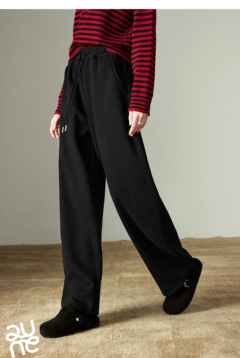 TOYOUTH Women Casual Pants 2025 Winter New Lazy Style Sports Draping Loose Elastic Waist Fleece-lined Banana Pants