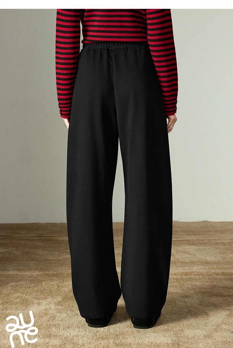 TOYOUTH Women Casual Pants 2025 Winter New Lazy Style Sports Draping Loose Elastic Waist Fleece-lined Banana Pants