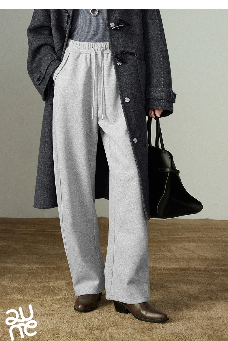 TOYOUTH Women Casual Pants 2025 Winter New Lazy Style Sports Draping Loose Elastic Waist Fleece-lined Banana Pants
