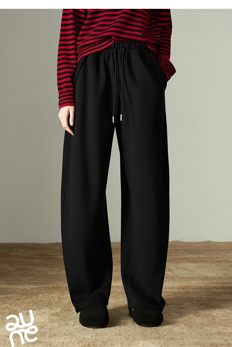 TOYOUTH Women Casual Pants 2025 Winter New Lazy Style Sports Draping Loose Elastic Waist Fleece-lined Banana Pants