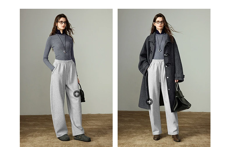 TOYOUTH Women Casual Pants 2025 Winter New Lazy Style Sports Draping Loose Elastic Waist Fleece-lined Banana Pants