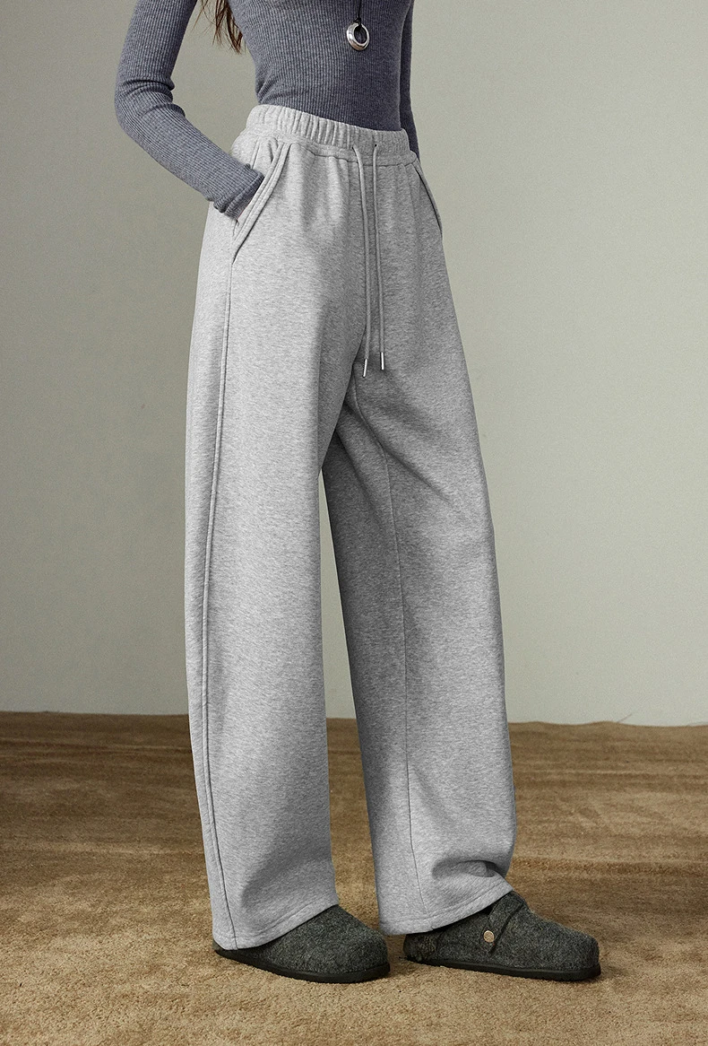 TOYOUTH Women Casual Pants 2025 Winter New Lazy Style Sports Draping Loose Elastic Waist Fleece-lined Banana Pants
