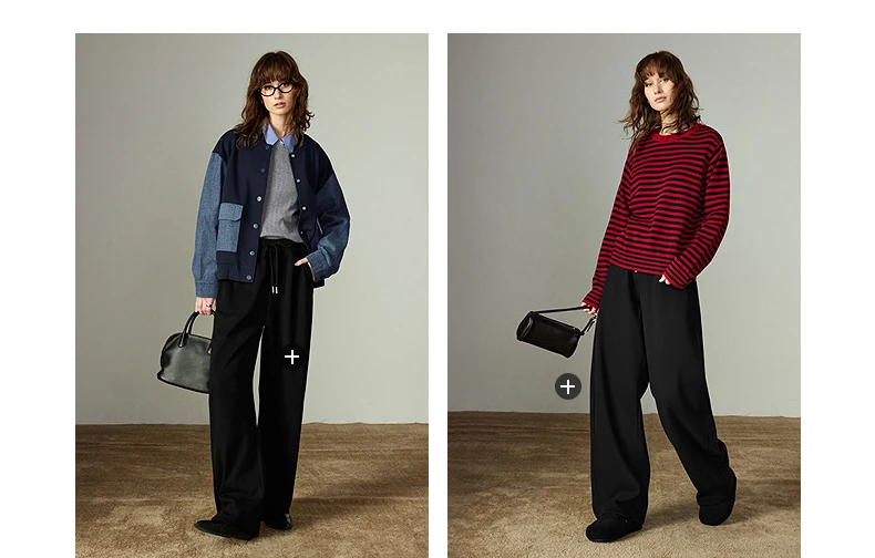 TOYOUTH Women Casual Pants 2025 Winter New Lazy Style Sports Draping Loose Elastic Waist Fleece-lined Banana Pants