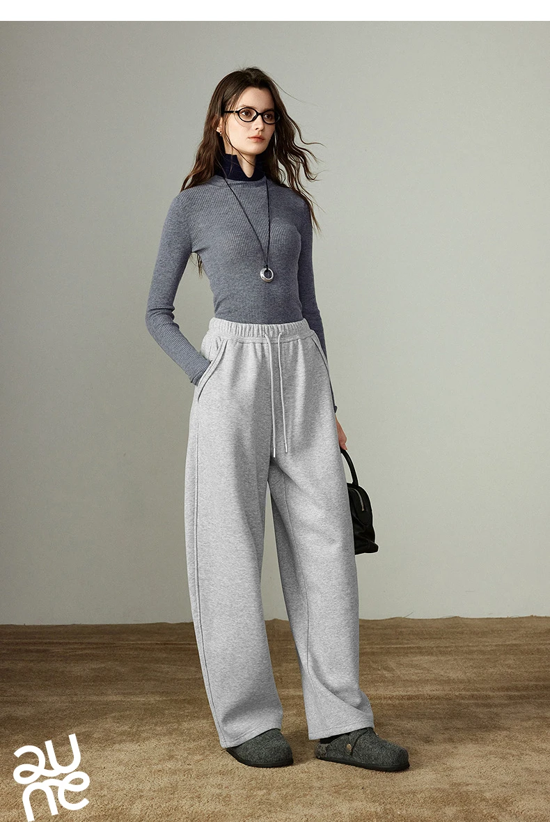 TOYOUTH Women Casual Pants 2025 Winter New Lazy Style Sports Draping Loose Elastic Waist Fleece-lined Banana Pants