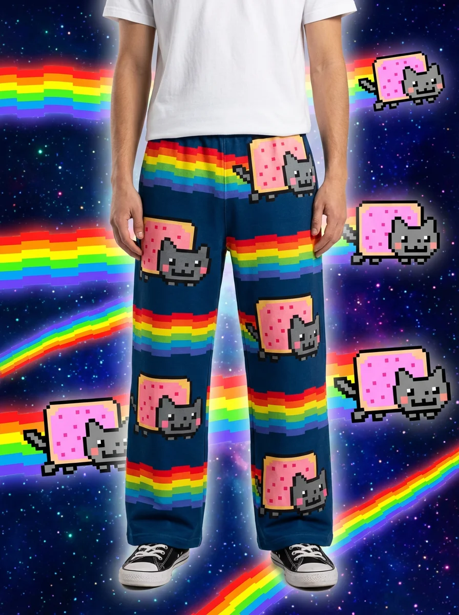 Y2K Streetwear Art Waffle Cat Baggy Pants Men Women Vintage Oversized Cotton Wide Leg Casual Lounge Joggers Fashion Summer Wear
