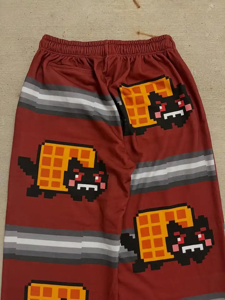 Y2K Streetwear Art Waffle Cat Baggy Pants Men Women Vintage Oversized Cotton Wide Leg Casual Lounge Joggers Fashion Summer Wear