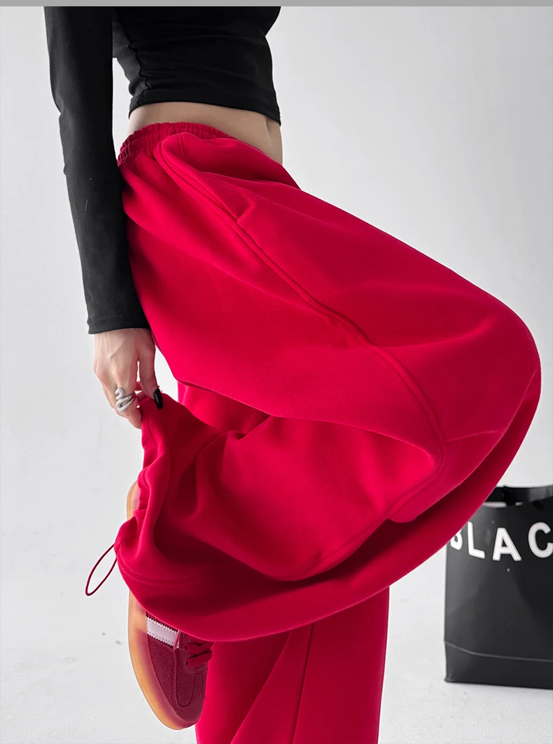Women's Red Sweatpants Baggy Joggers Sports Dance Pants Harajuku Japanese 2000s Style Vintage Y2k Oversize Trousers Autumn 2025