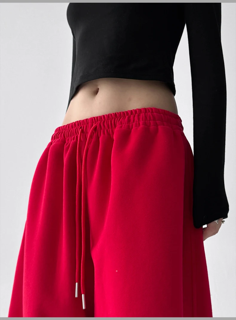 Women's Red Sweatpants Baggy Joggers Sports Dance Pants Harajuku Japanese 2000s Style Vintage Y2k Oversize Trousers Autumn 2025