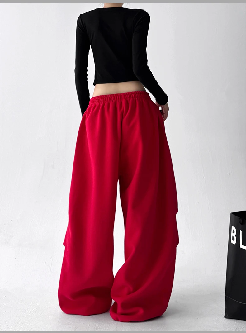 Women's Red Sweatpants Baggy Joggers Sports Dance Pants Harajuku Japanese 2000s Style Vintage Y2k Oversize Trousers Autumn 2025