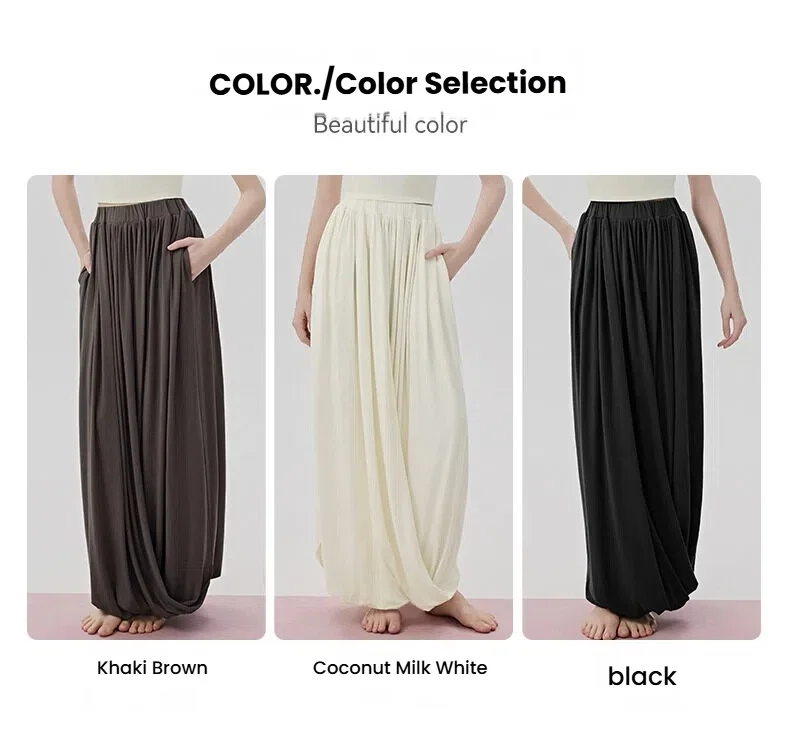 Women Casual Lazy Style Sports Long Pants Double Layer Knot Half Skirt Elastic Waist Slim Fit Pocket Outdoor Yoga Skirt Pants