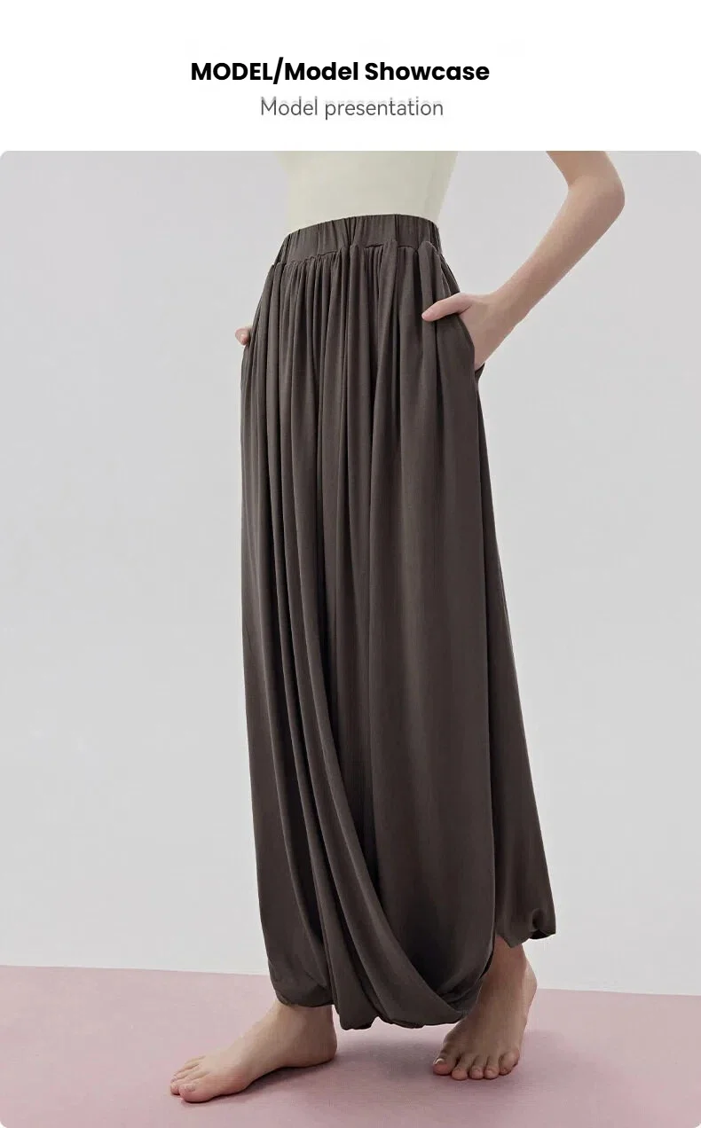 Women Casual Lazy Style Sports Long Pants Double Layer Knot Half Skirt Elastic Waist Slim Fit Pocket Outdoor Yoga Skirt Pants