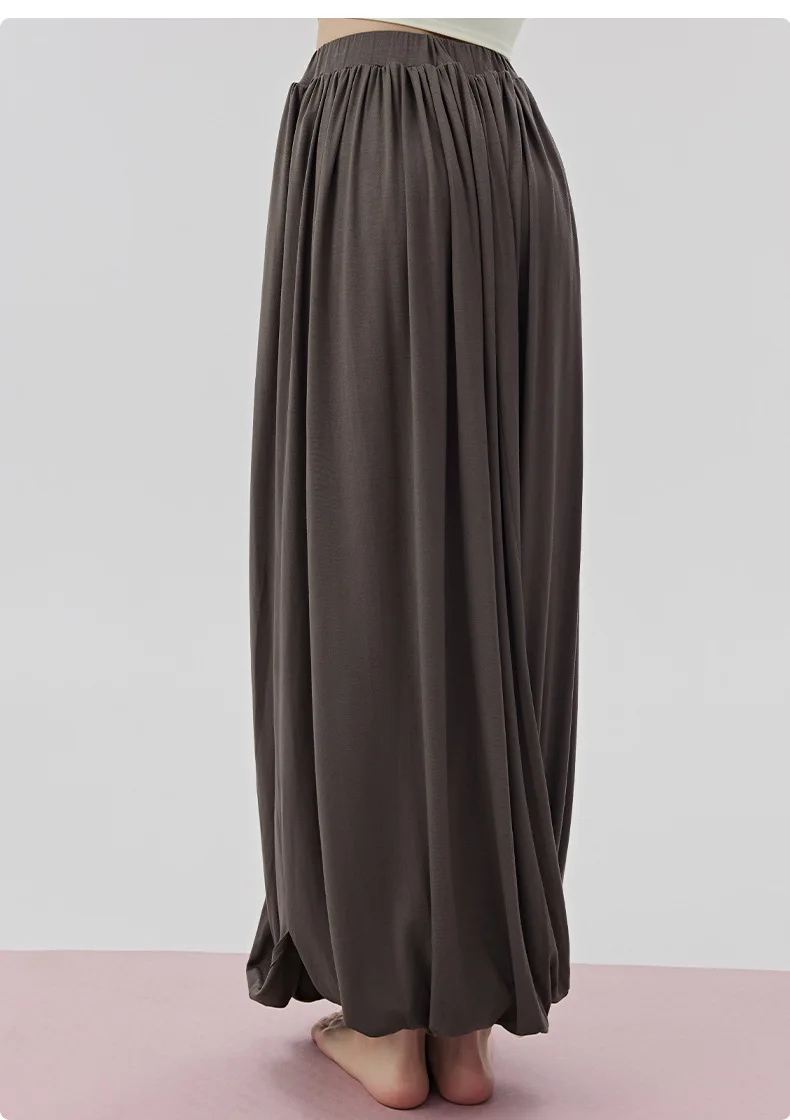 Women Casual Lazy Style Sports Long Pants Double Layer Knot Half Skirt Elastic Waist Slim Fit Pocket Outdoor Yoga Skirt Pants