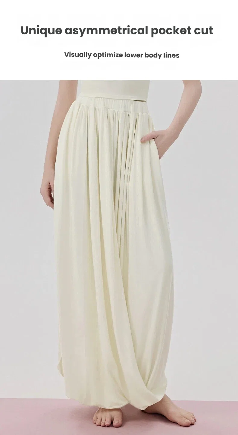 Women Casual Lazy Style Sports Long Pants Double Layer Knot Half Skirt Elastic Waist Slim Fit Pocket Outdoor Yoga Skirt Pants