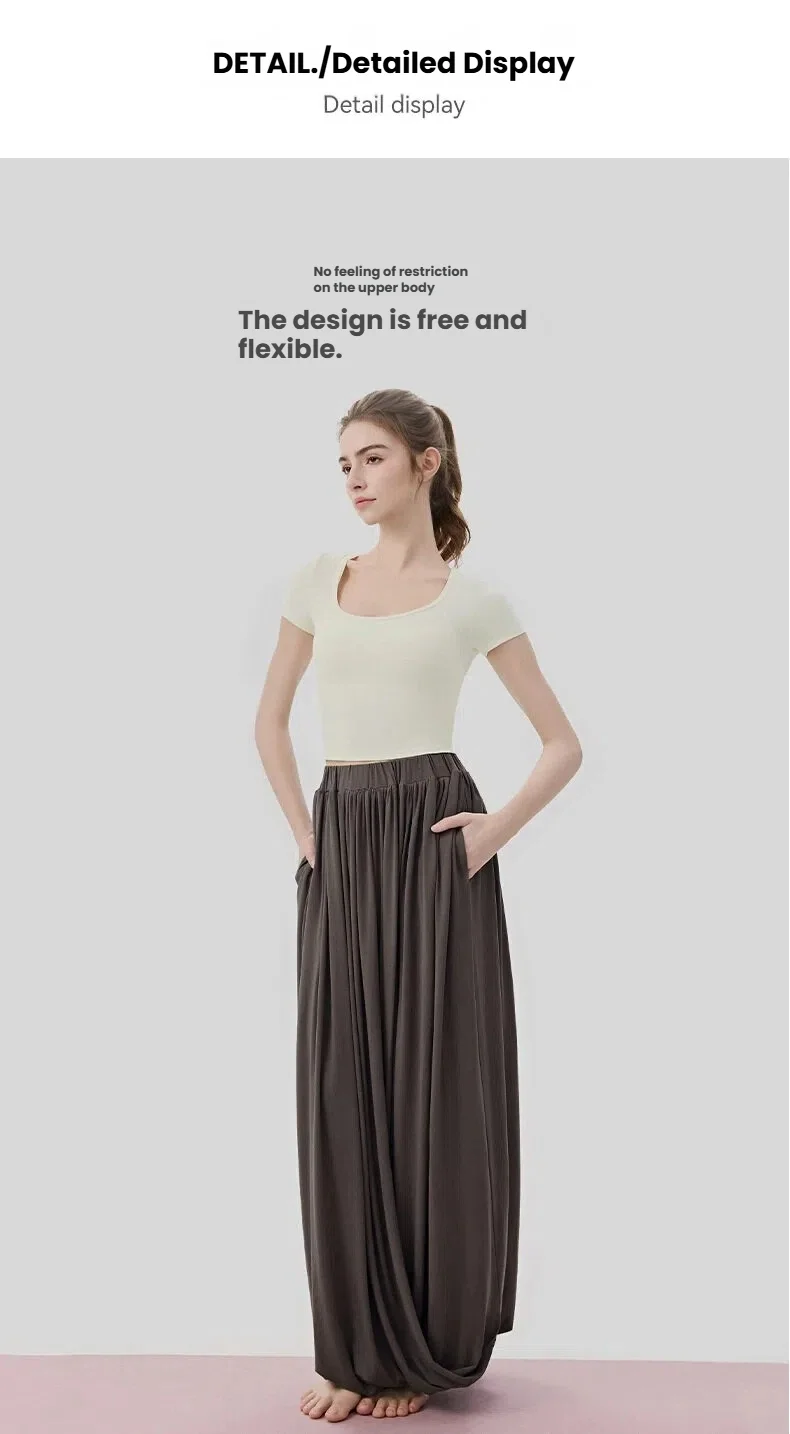 Women Casual Lazy Style Sports Long Pants Double Layer Knot Half Skirt Elastic Waist Slim Fit Pocket Outdoor Yoga Skirt Pants