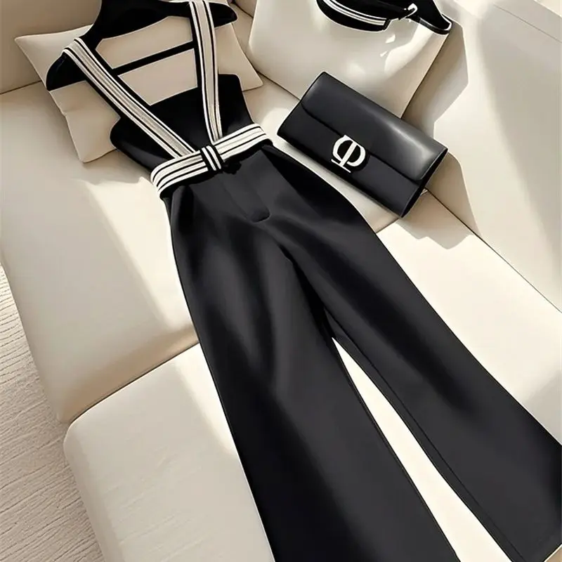 Limiguyue Small Fragrance Black Pants Women Luxury Design High Waist Strap Pant Spring Fashion Female Long Trouser High End 896P