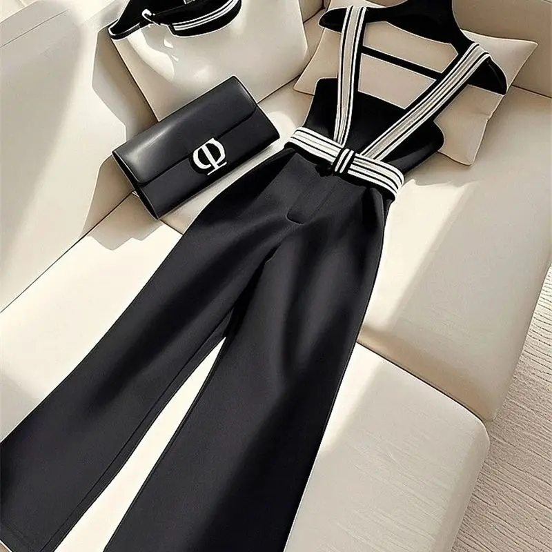 Limiguyue Small Fragrance Black Pants Women Luxury Design High Waist Strap Pant Spring Fashion Female Long Trouser High End 896P