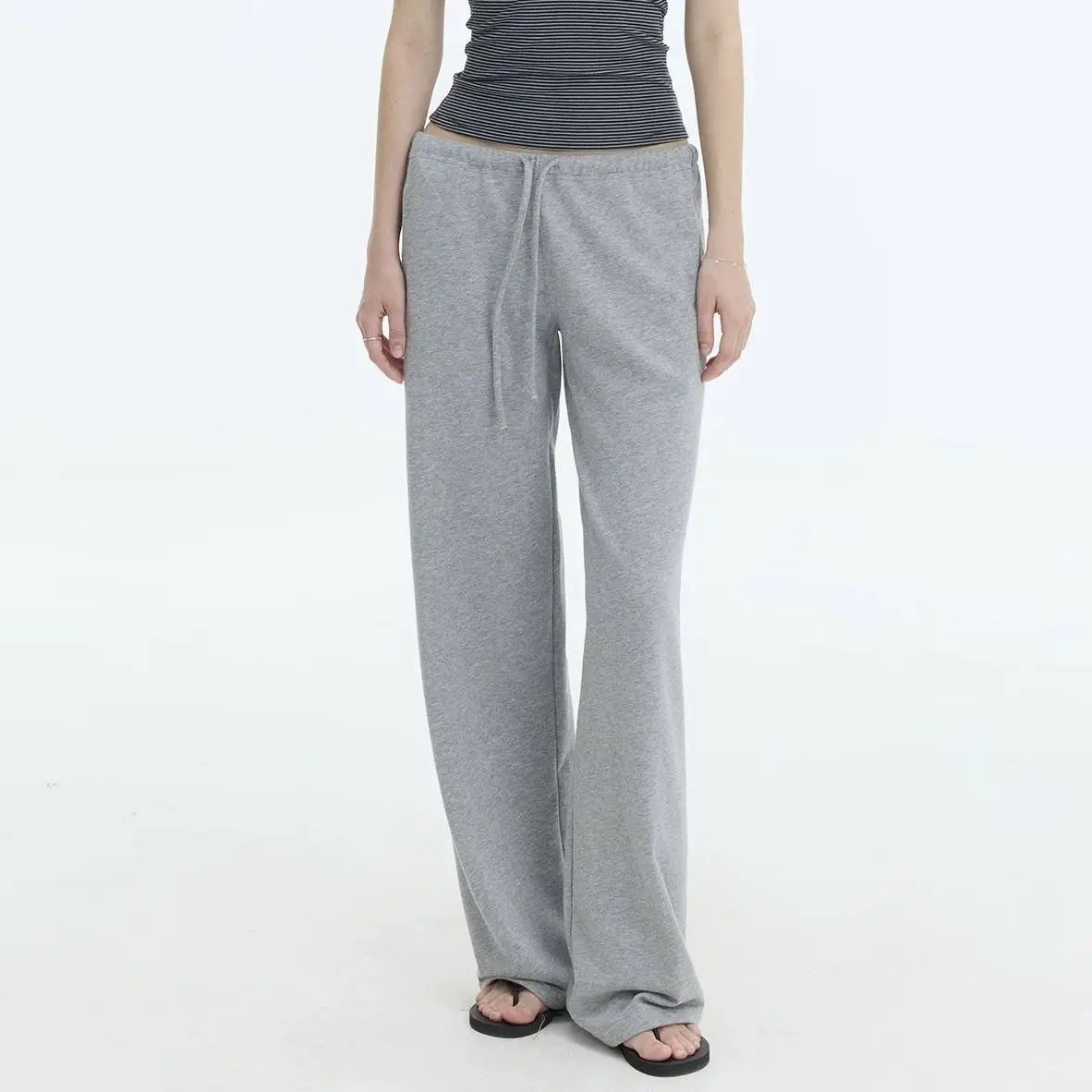 Deeptown Women Sweatpants Casual Y2k Low Rise Black Gray Baggy Sports Trousers Classic Basic Wide Leg Joggers Harajuku Fashion